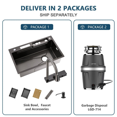 Metora Waterfall Workstation Kitchen Sink Set-KS2205 with 3/4 HP Garbage Disposal LGD-714