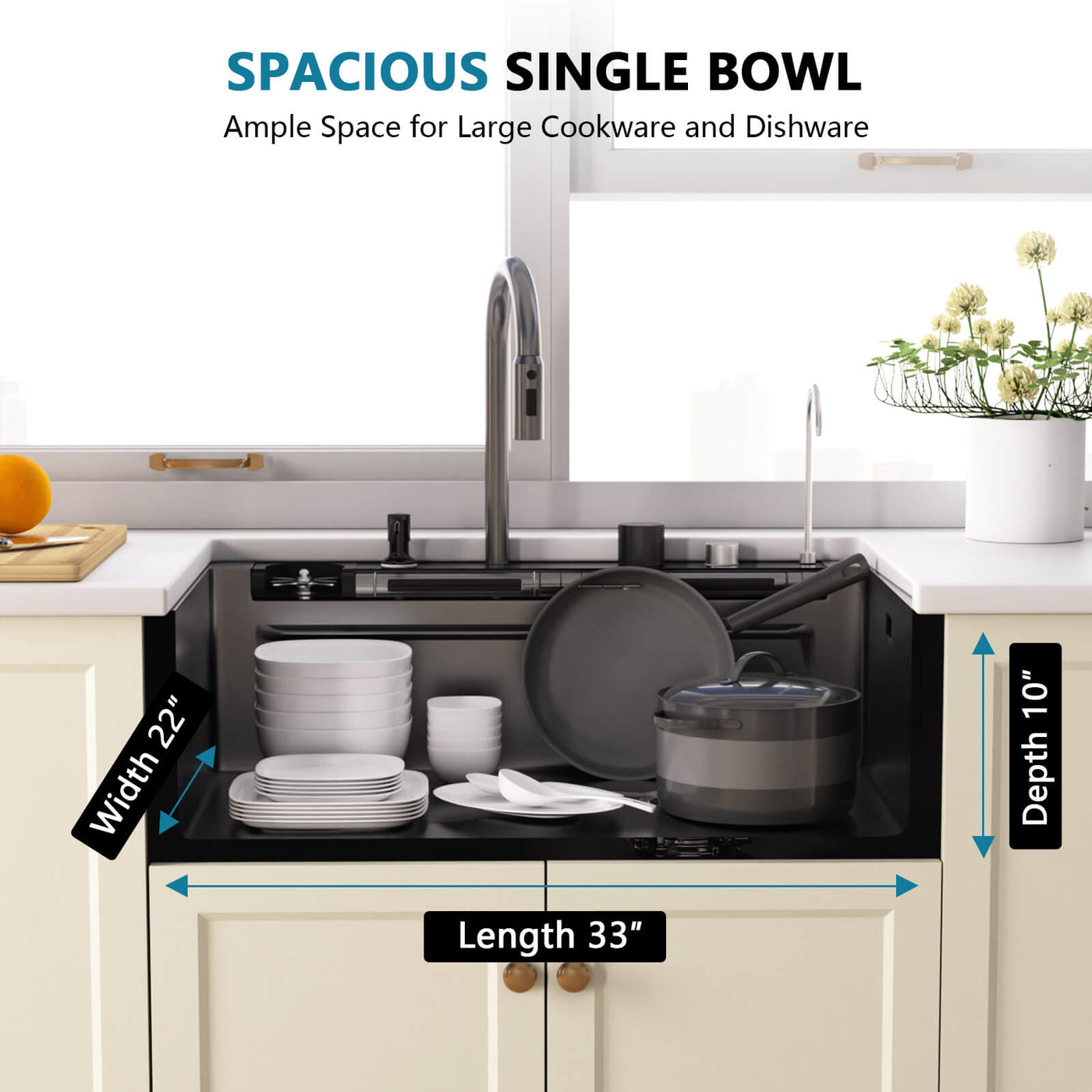 Metora 33"x22" Stainless Steel Workstation Kitchen Sink with Pull-out Faucet & Digital Display-KS2207L-PRO