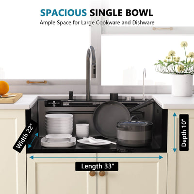 Metora 33"x22" Stainless Steel Workstation Kitchen Sink with Pull-out Faucet & Digital Display-KS2207L-PRO