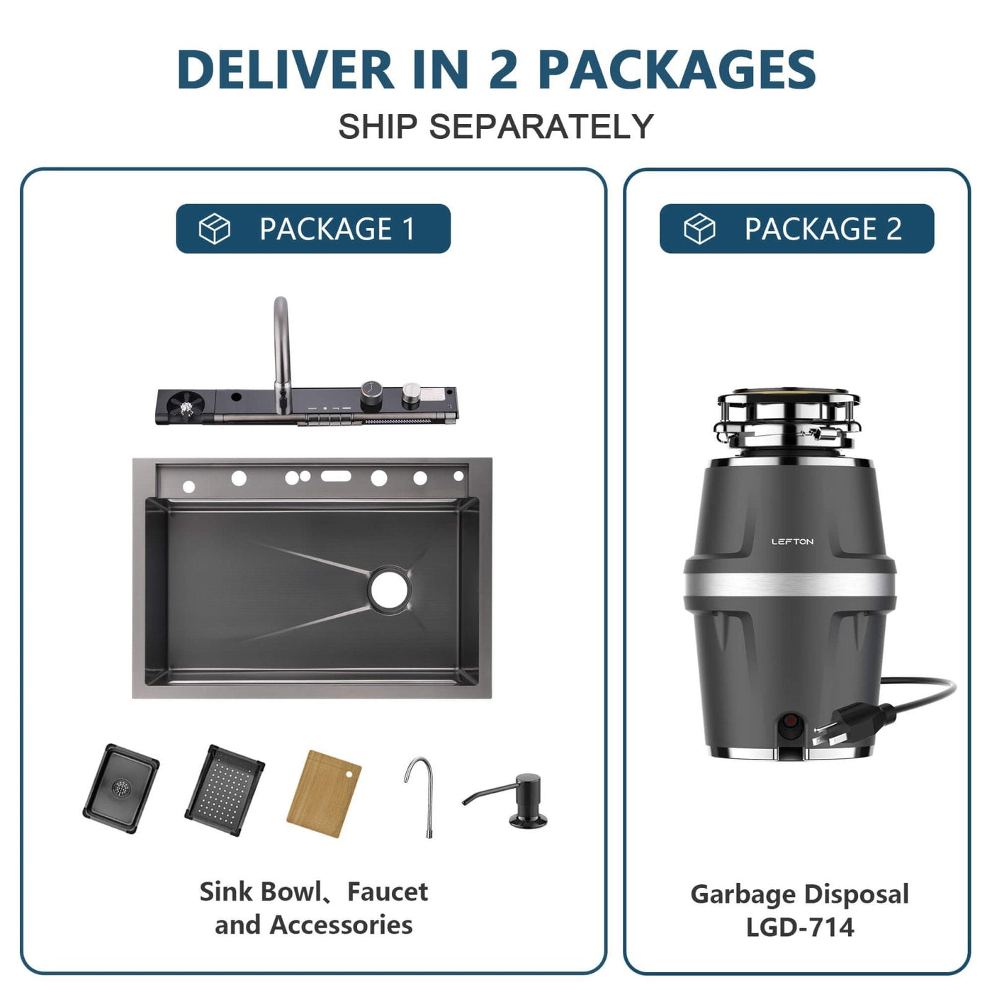 Metora 33"x22" Stainless Steel Workstation Kitchen Sink-KS2207L-PRO with 3/4 HP Continuous Feed Food Waste Garbage Disposal-LGD-714