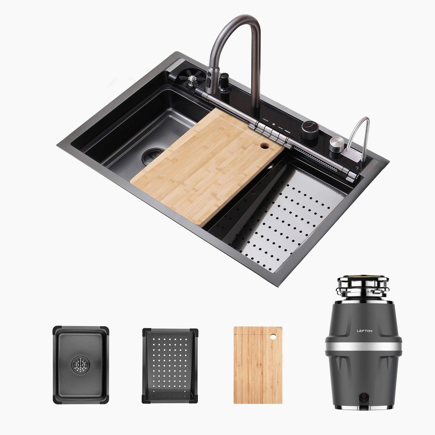 Metora 33"x22" Stainless Steel Workstation Kitchen Sink-KS2207L-PRO with 3/4 HP Continuous Feed Food Waste Garbage Disposal-LGD-714