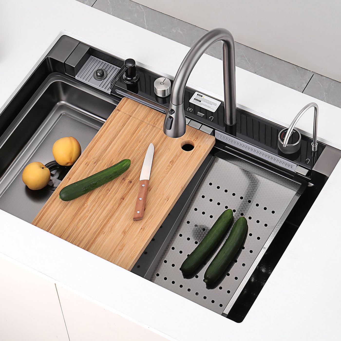 Metora 33"x22" Waterfall Stainless Steel Single Bowl Workstation Kitchen Sink with Digital Temperature Display-KS2206L-PRO