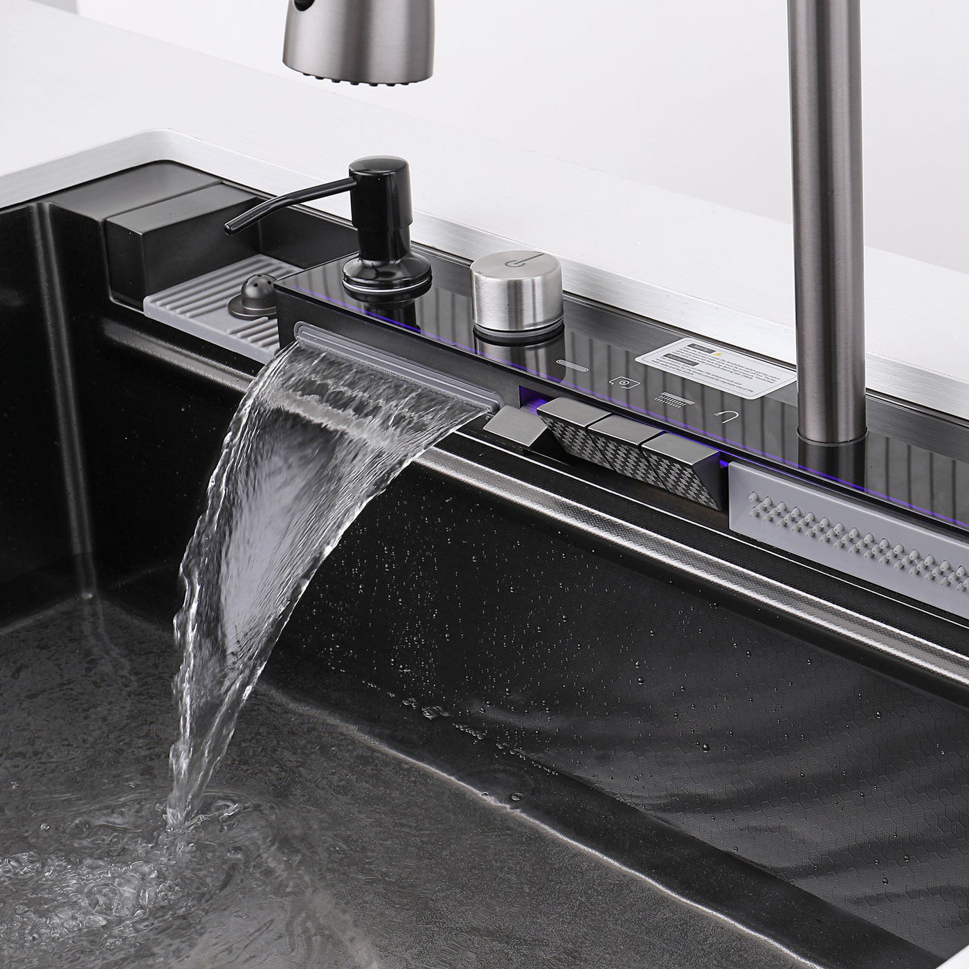 Metora 33"x22" Waterfall Stainless Steel Single Bowl Workstation Kitchen Sink with Digital Temperature Display-KS2206L-PRO