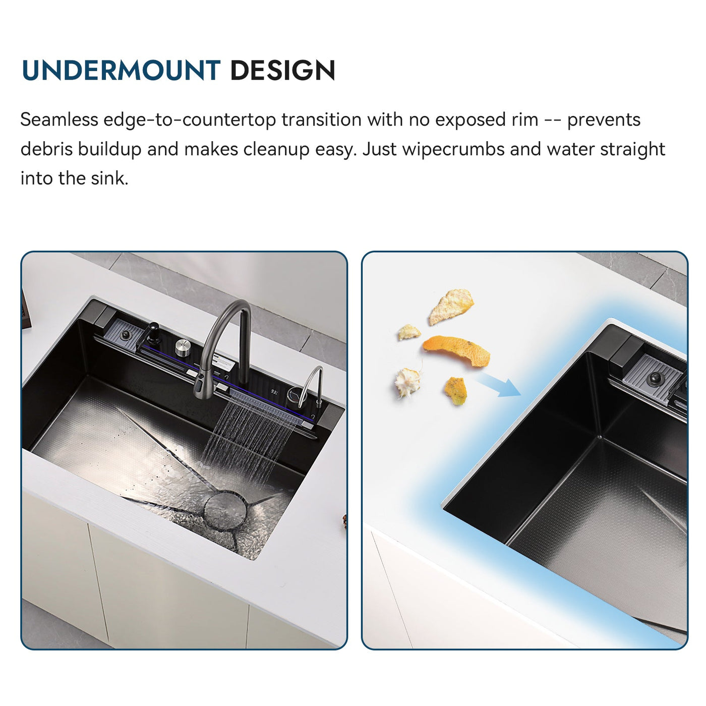 Metora 33"x22" Waterfall Stainless Steel Single Bowl Workstation Kitchen Sink with Digital Temperature Display-KS2206L-PRO