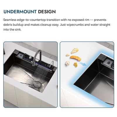 Metora 33"x22" Waterfall Stainless Steel Single Bowl Workstation Kitchen Sink with Digital Temperature Display-KS2206L-PRO