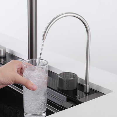 Metora 33"x22" Waterfall Stainless Steel Single Bowl Workstation Kitchen Sink with Digital Temperature Display-KS2206L-PRO