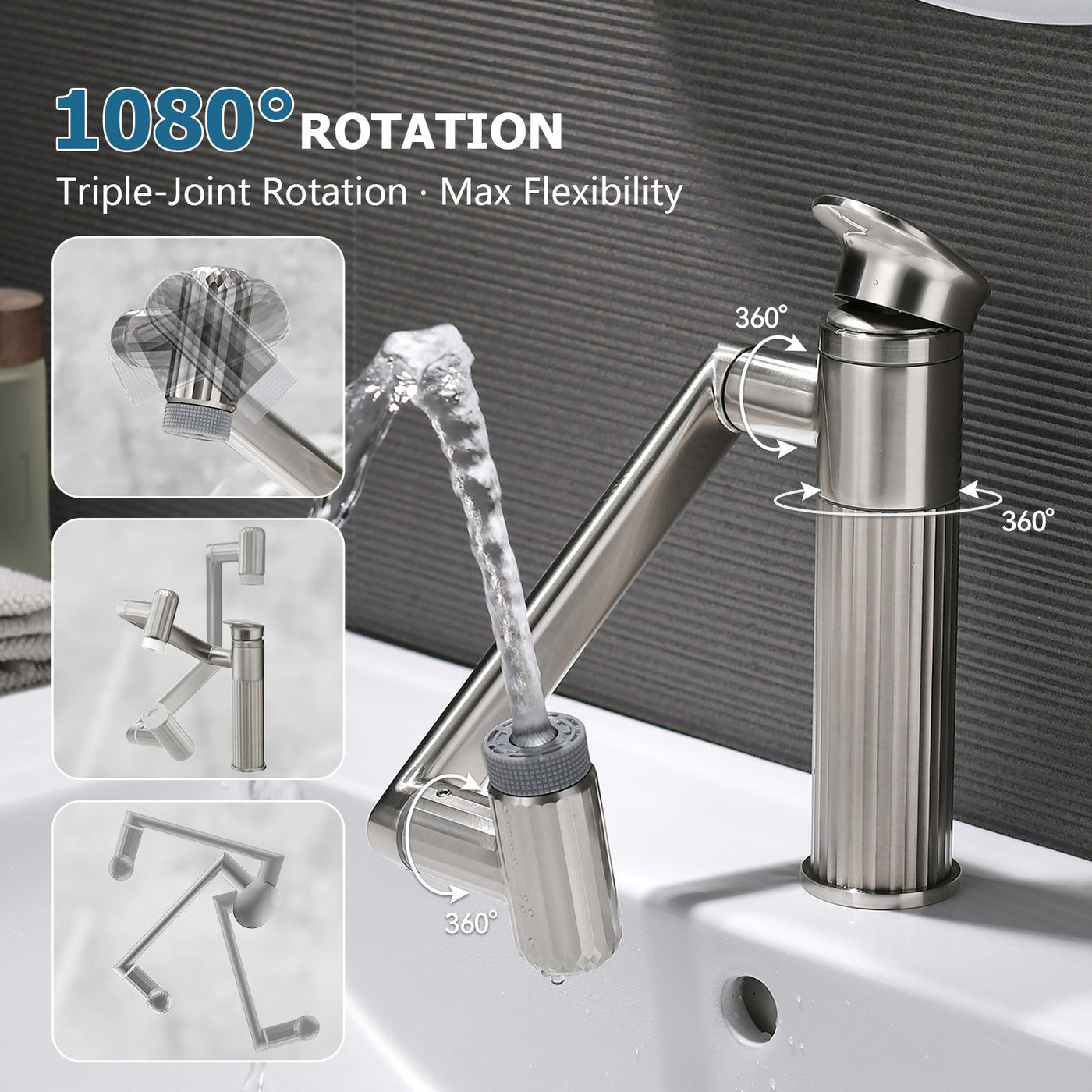 Metora 360° Rotatable Single-Hole Bathroom Faucet-BF2208