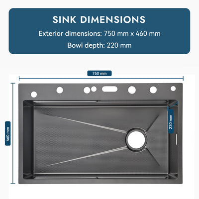 Metora Adjustable Waterfall Faucet Kitchen Sink with Digital Temperature Display & LED Lighting-KS2207