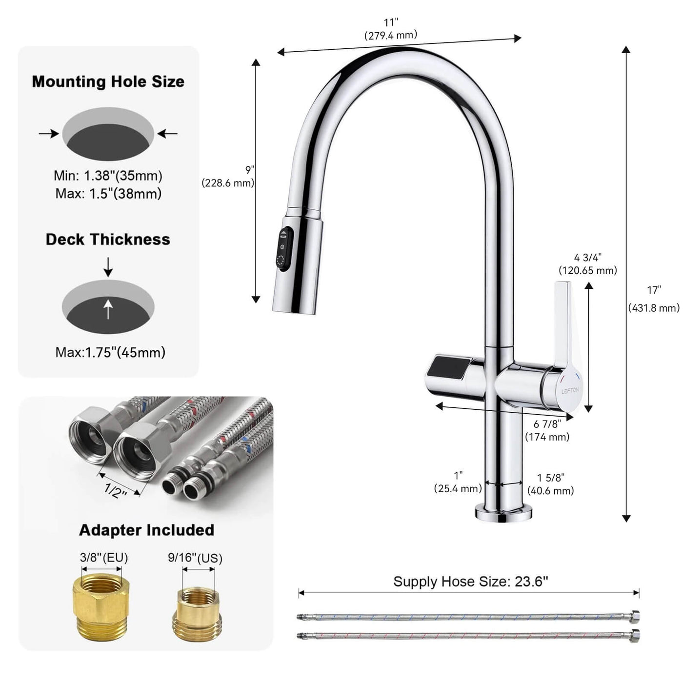Metora Touchless Sensor & Pull-Down Kitchen Faucet with Temperature Display-KF2206
