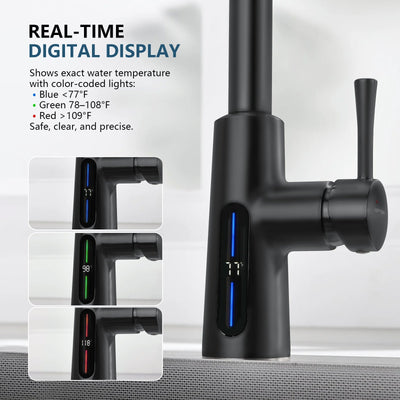 Metora Modern Pull-Down Kitchen Faucet with Temperature Display-KF2501