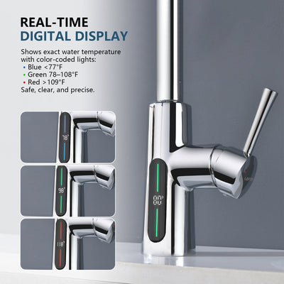 Metora Modern Pull-Down Kitchen Faucet with Temperature Display-KF2501