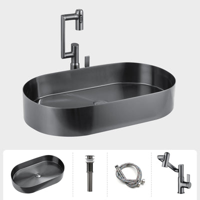 Metora Modern Stainless Steel Oval Above Counter Bathroom Vessel Sink-BVS2403 with Single-Hole Rotatable Faucet-BF2204
