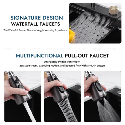 Metora Single Bowl Workstation Kitchen Sink Set with Waterfall Faucet-KS2203