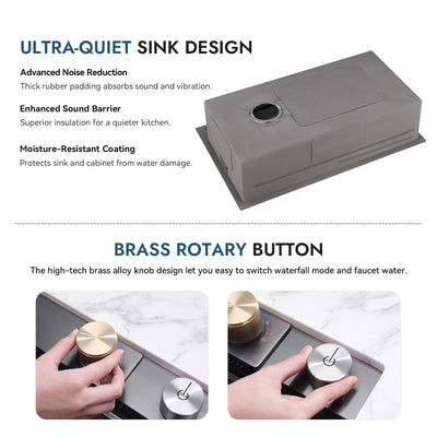 Metora Single Bowl Workstation Kitchen Sink Set with Waterfall Faucet-KS2203