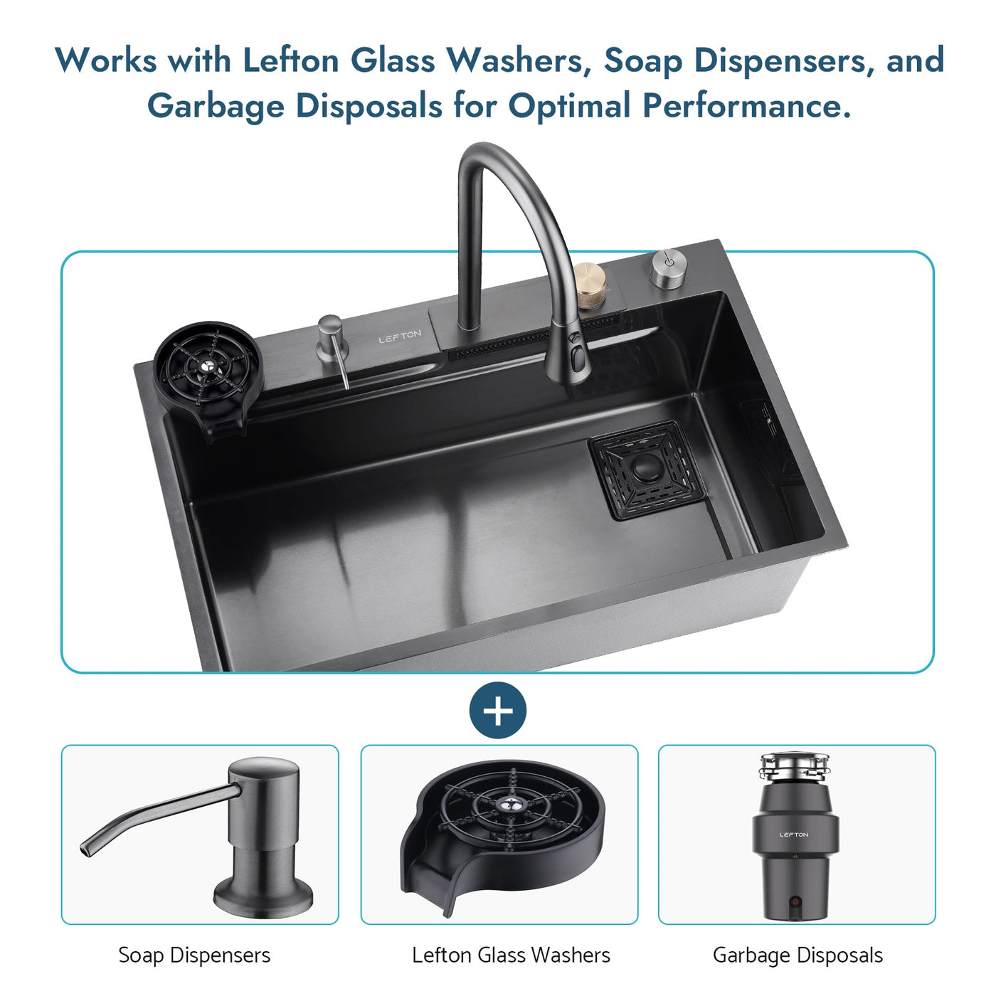 Metora Single Bowl Workstation Kitchen Sink Set with Waterfall Faucet-KS2203