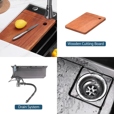 Metora Single Bowl Workstation Kitchen Sink Set with Waterfall Faucet-KS2203