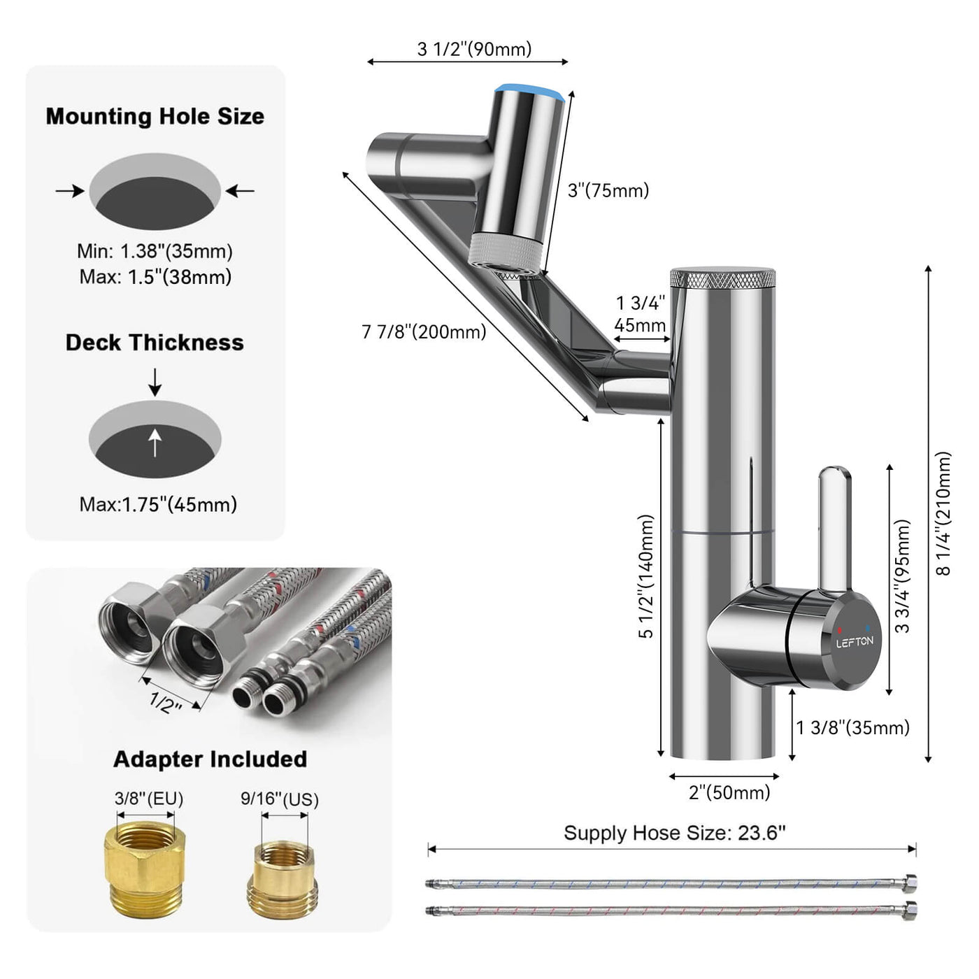 Metora Single-Hand 1080° Rotating Bathroom Built-in Filter Faucet With Temperature Display-BPF01