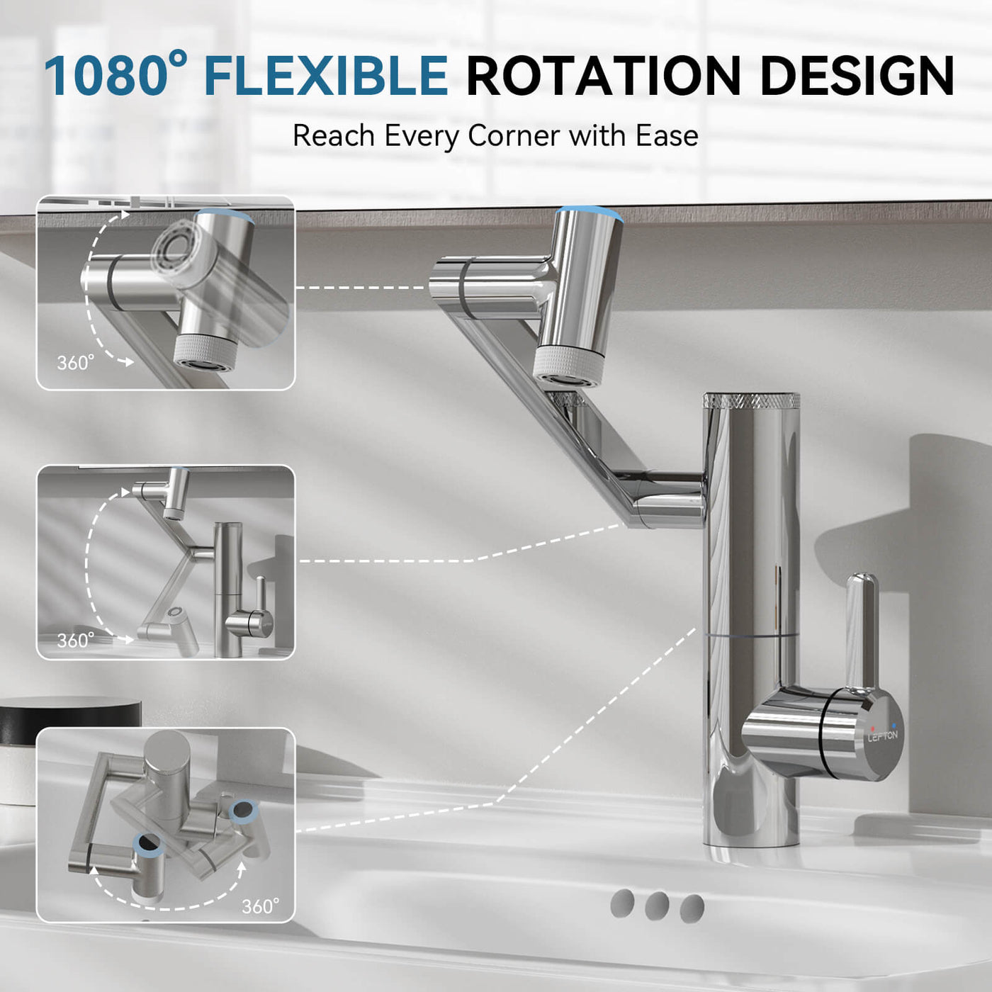 Metora Single-Hand 1080° Rotating Bathroom Built-in Filter Faucet With Temperature Display-BPF01