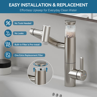 Metora Single-Hand 1080° Rotating Bathroom Built-in Filter Faucet With Temperature Display-BPF01