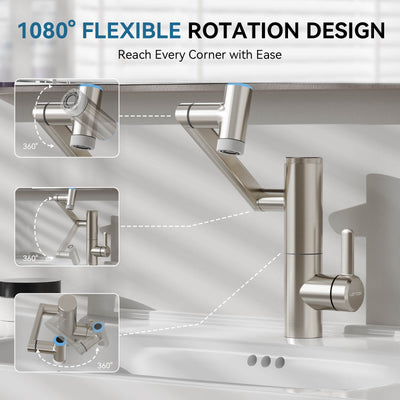 Metora Single-Hand 1080° Rotating Bathroom Built-in Filter Faucet With Temperature Display-BPF01