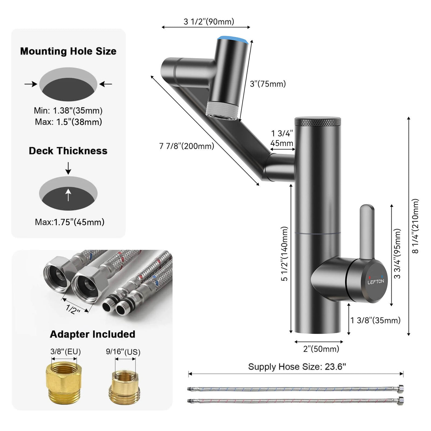Metora Single-Hand 1080° Rotating Bathroom Built-in Filter Faucet With Temperature Display-BPF01