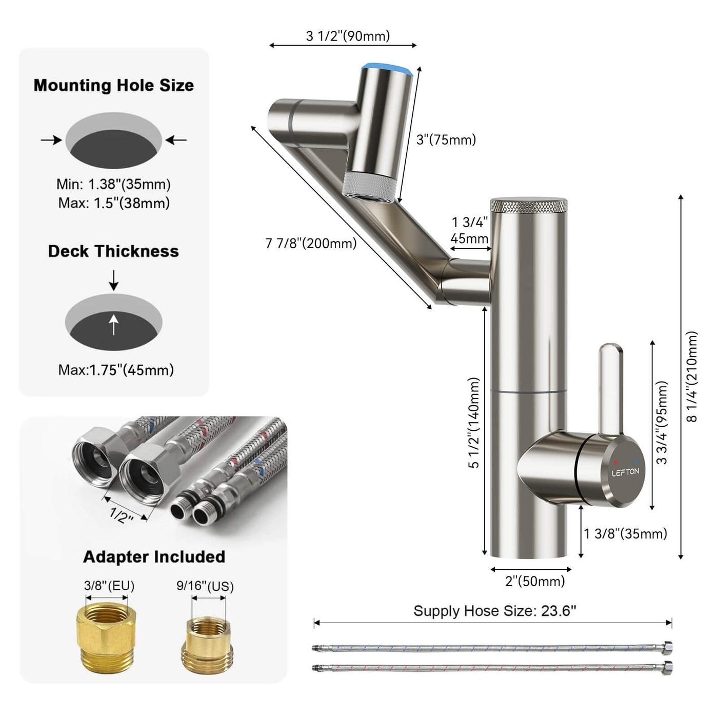 Metora Single-Hand 1080° Rotating Bathroom Built-in Filter Faucet With Temperature Display-BPF01