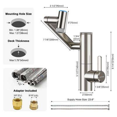 Metora Single-Hand 1080° Rotating Bathroom Built-in Filter Faucet With Temperature Display-BPF01