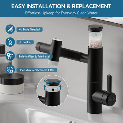 Metora Single-Hand 1080° Rotating Bathroom Built-in Filter Faucet With Temperature Display-BPF01