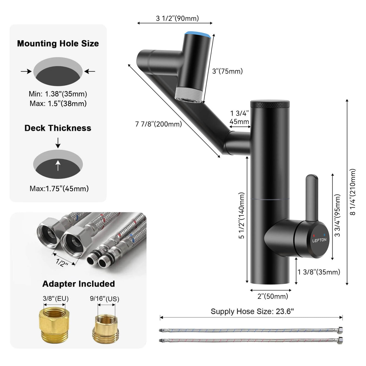 Metora Single-Hand 1080° Rotating Bathroom Built-in Filter Faucet With Temperature Display-BPF01