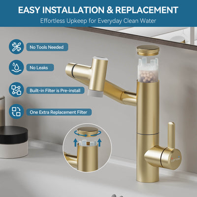 Metora Single-Hand 1080° Rotating Bathroom Built-in Filter Faucet With Temperature Display-BPF01