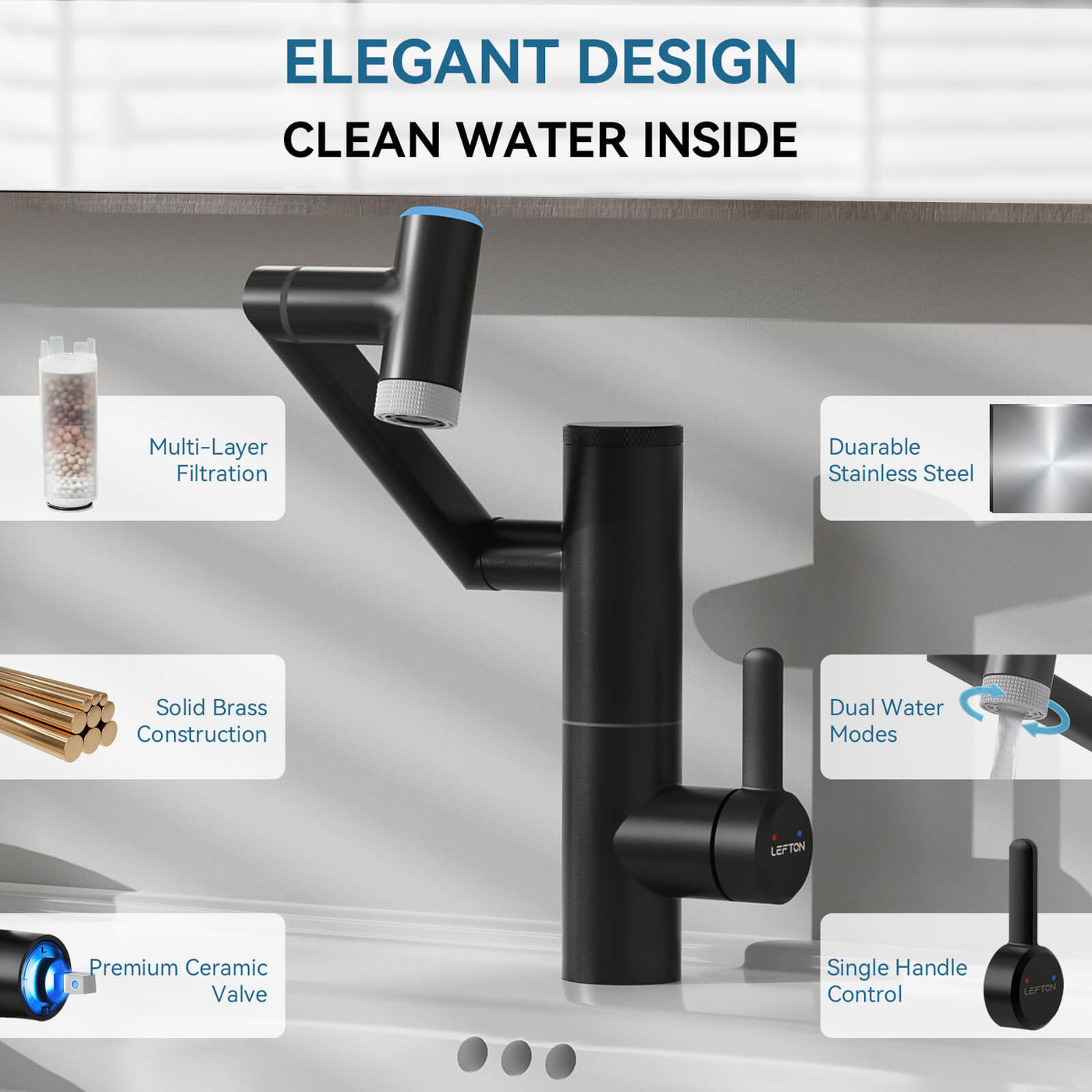 Metora Single-Hand 1080° Rotating Bathroom Built-in Filter Faucet With Temperature Display-BPF01