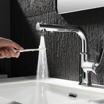 Metora Single-Hole Liftable Pull-Out Bathroom Faucet With Temperature Display-BF2501