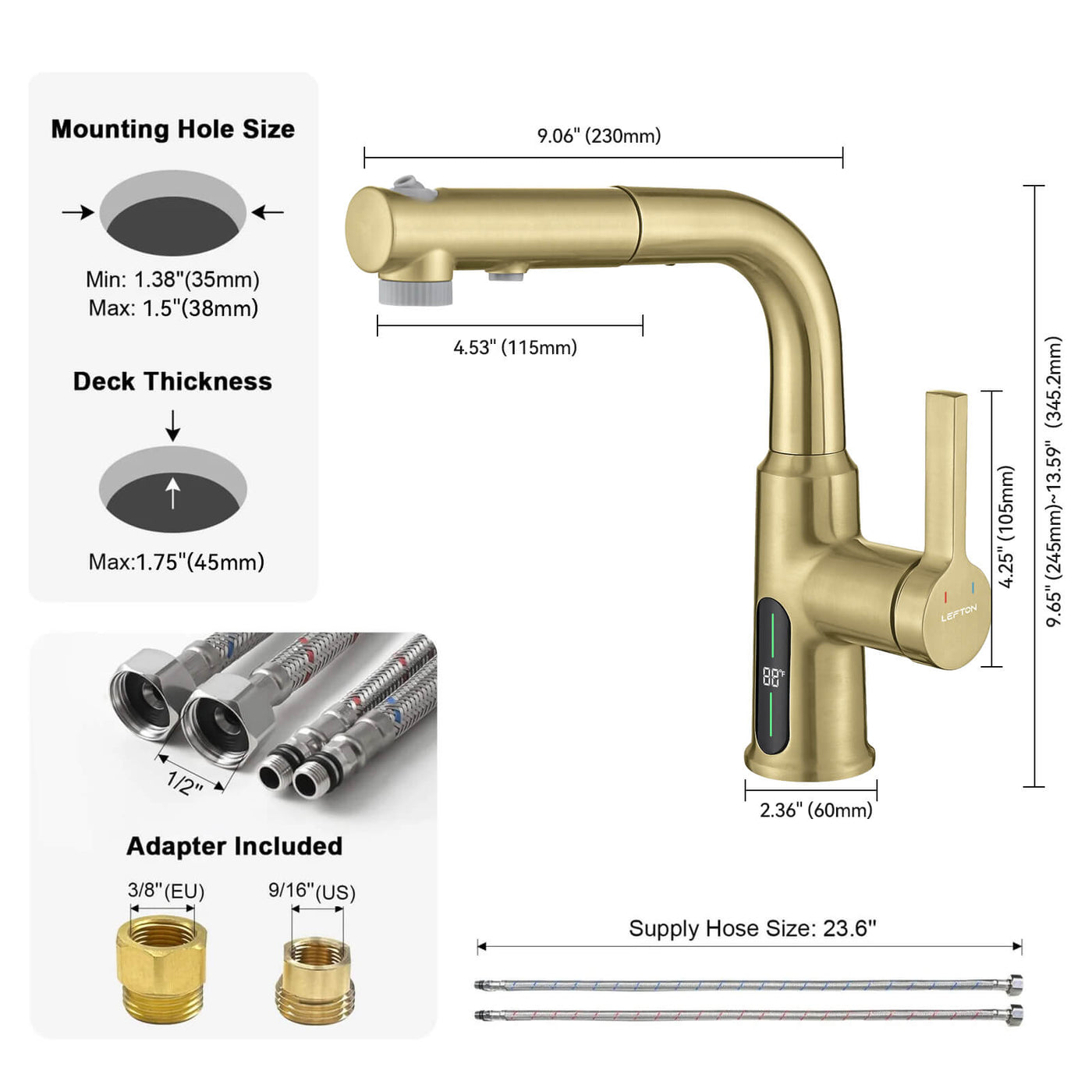 Metora Single-Hole Liftable Pull-Out Bathroom Faucet With Temperature Display-BF2501