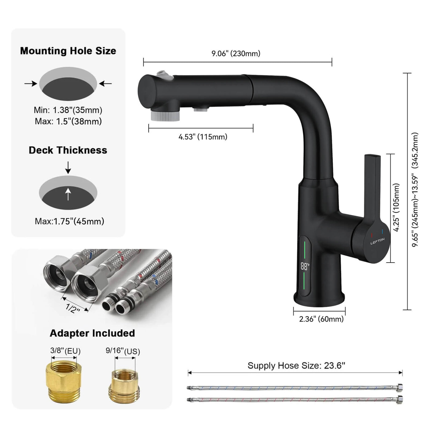 Metora Single-Hole Liftable Pull-Out Bathroom Faucet With Temperature Display-BF2501