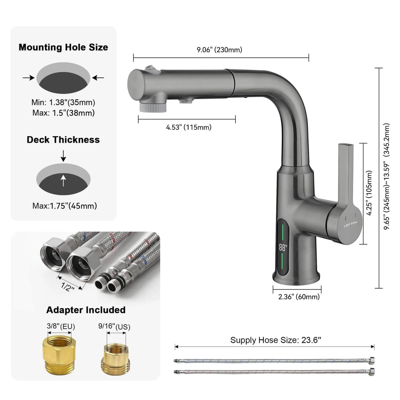 Metora Single-Hole Liftable Pull-Out Bathroom Faucet With Temperature Display-BF2501