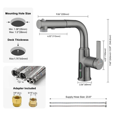 Metora Single-Hole Liftable Pull-Out Bathroom Faucet With Temperature Display-BF2501