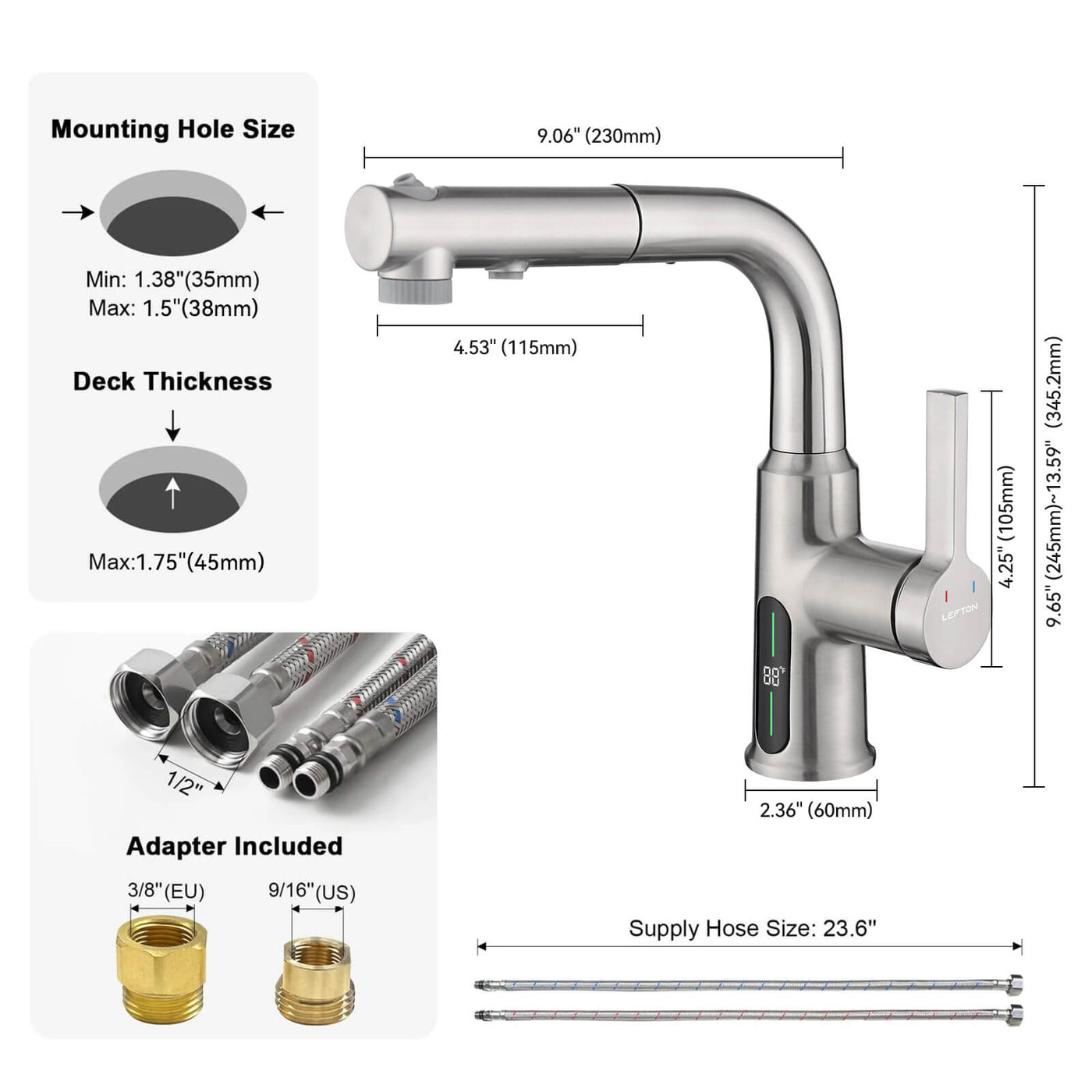 Metora Single-Hole Liftable Pull-Out Bathroom Faucet With Temperature Display-BF2501