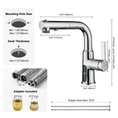 Metora Single-Hole Liftable Pull-Out Bathroom Faucet With Temperature Display-BF2501