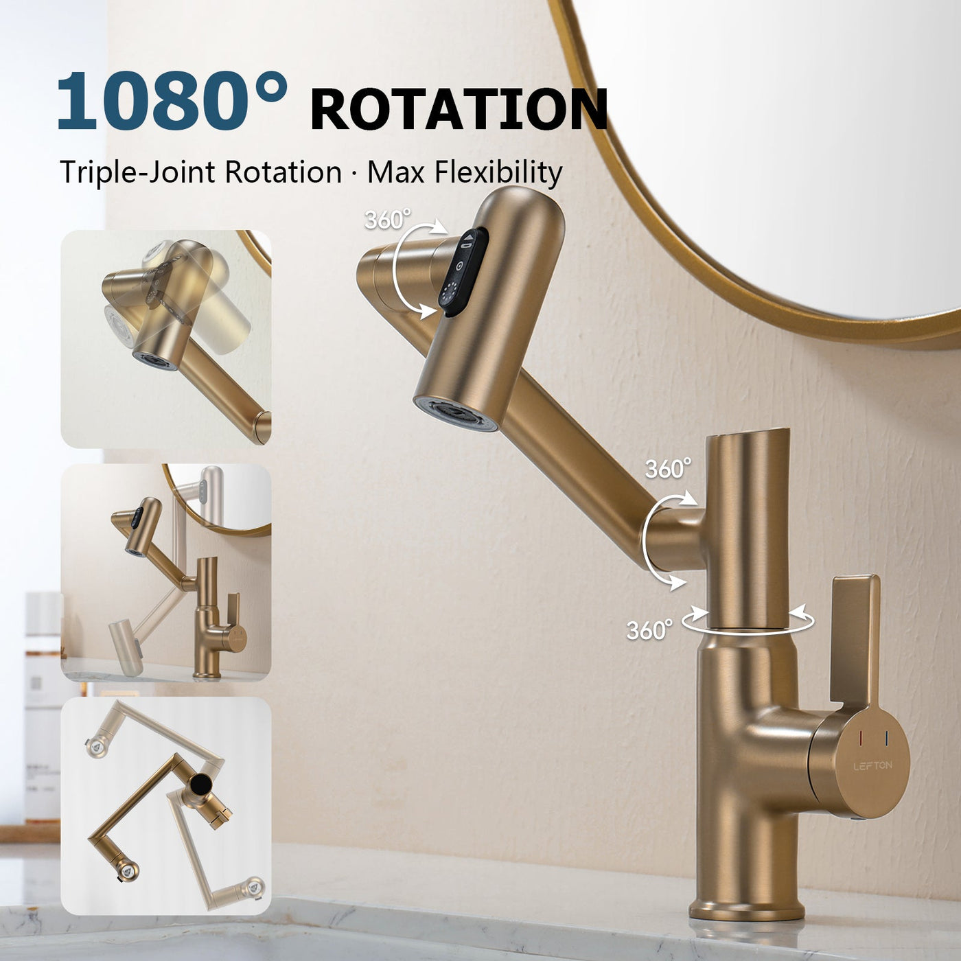 Metora Single-Hole Rotatable Faucet with Temperature Display-BF2204