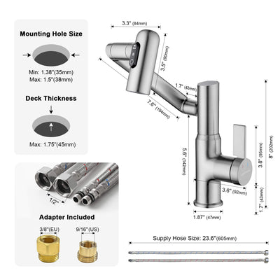 Metora Single-Hole Rotatable Faucet with Temperature Display-BF2204