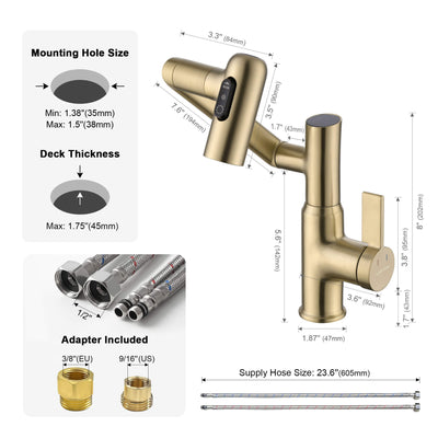 Metora Single-Hole Rotatable Faucet with Temperature Display-BF2204