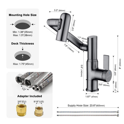 Metora Single-Hole Rotatable Faucet with Temperature Display-BF2204 with Pop-up Bathroom Sink Drain Stopper Without Overflow-D01