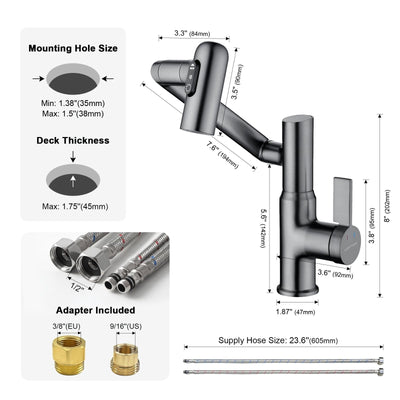 Recertified-Metora Single-Hole Rotatable Faucet with Temperature Display-BF2204-US