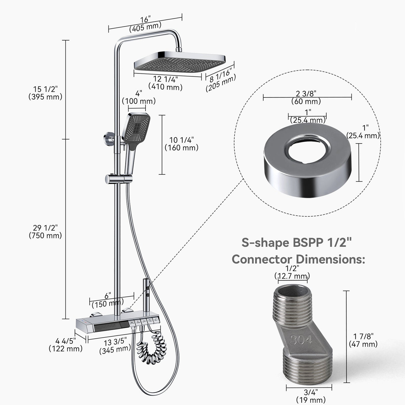 Metora Thermostatic Shower System with 5 Water Modes and Temperature Display Screen-SST2206