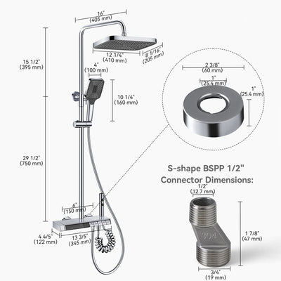 Metora Thermostatic Shower System with 5 Water Modes and Temperature Display Screen-SST2206