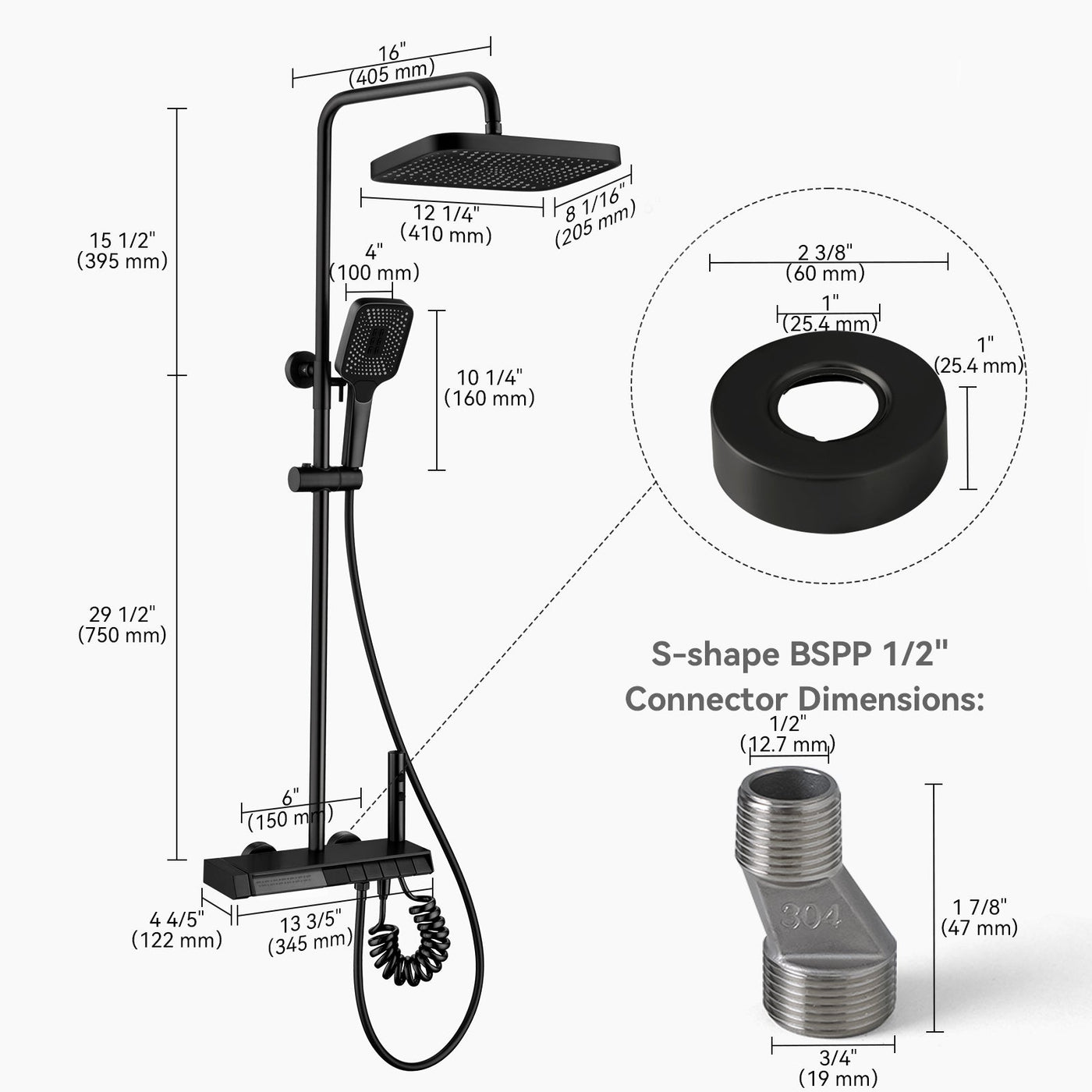 Metora Thermostatic Shower System with 5 Water Modes and Temperature Display Screen-SST2206