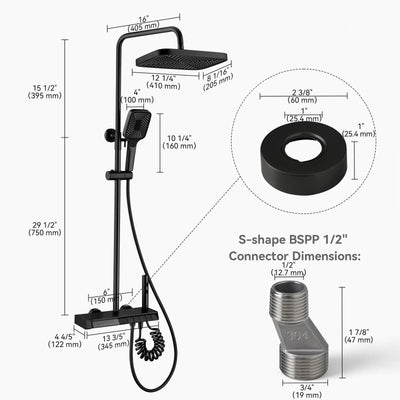 Metora Thermostatic Shower System with 5 Water Modes and Temperature Display Screen-SST2206