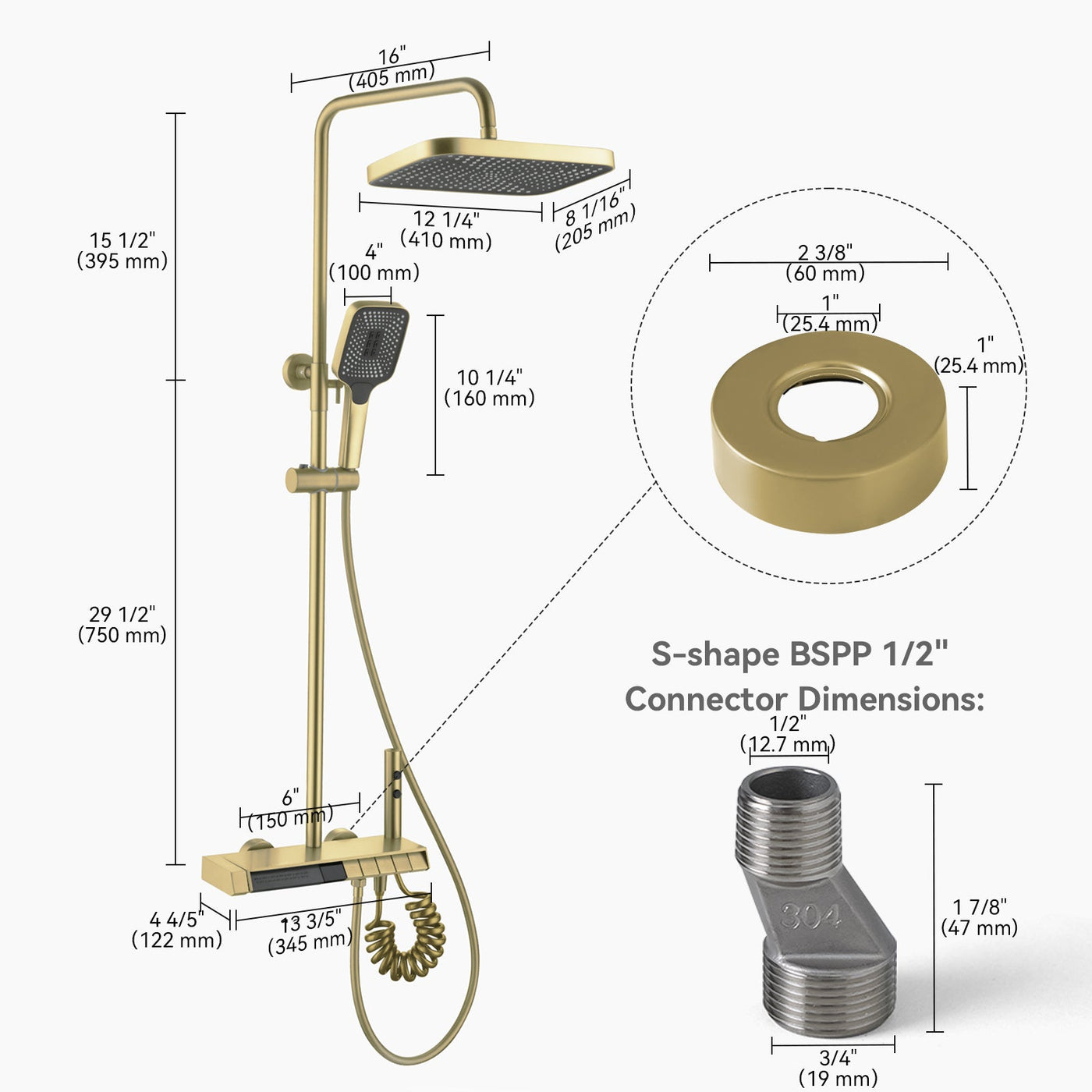 Metora Thermostatic Shower System with 5 Water Modes and Temperature Display Screen-SST2206