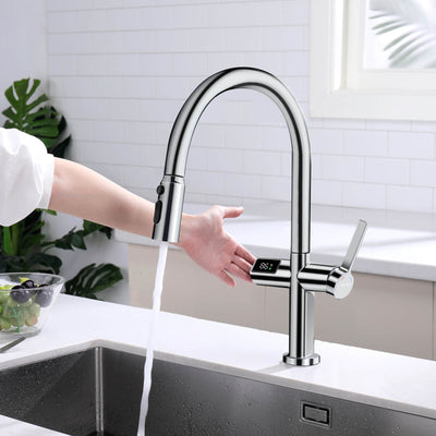 Metora Touchless Sensor & Pull-Down Kitchen Faucet with Temperature Display-KF2206