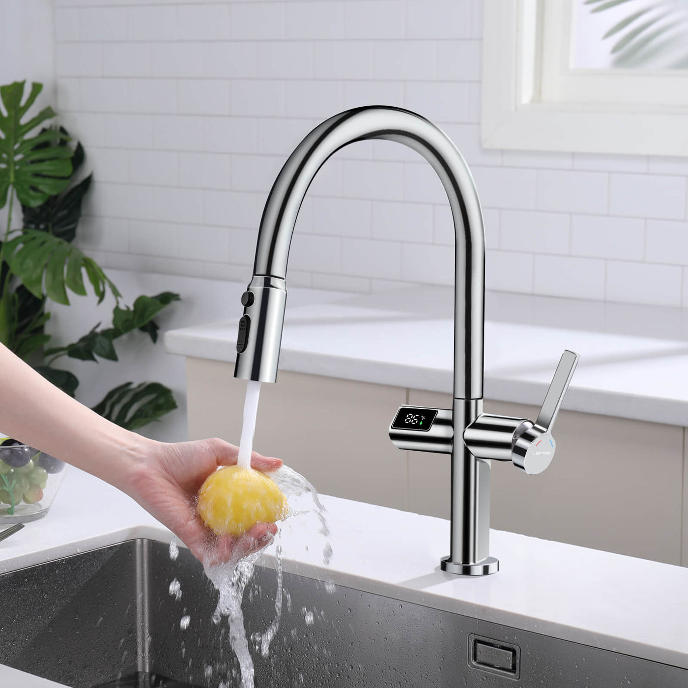 Metora Touchless Sensor & Pull-Down Kitchen Faucet with Temperature Display-KF2206
